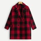 Shein Plus Double Breasted Plaid Coat