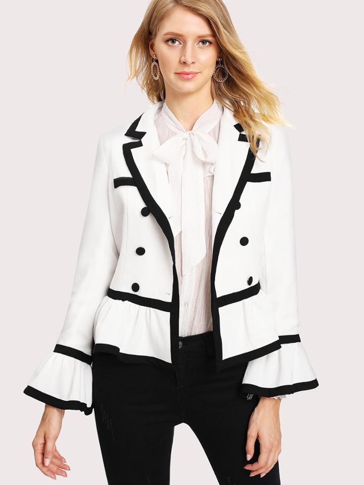 Shein Flare Cuff Dual Breasted Peplum Blazer