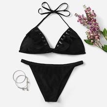 Shein Self Tie Contrast Mesh Bikini Set