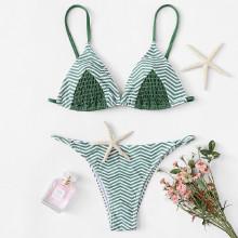 Shein Chevron Shirred Bikini Set
