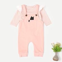 Shein Baby Frill Trim Striped Top & Overalls