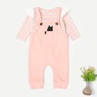 Shein Baby Frill Trim Striped Top & Overalls