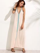 Shein Apricot V Neck Halter Contrast Trim Maxi Dress