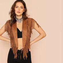 Shein Shawl Collar Crop Fringe Vest