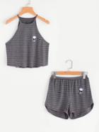 Shein Alien Patch Ladder Strap Side Cami And Shorts Pajama Set