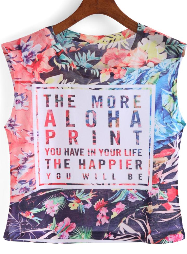 Shein Multicolor Floral Letters Print Tank Top