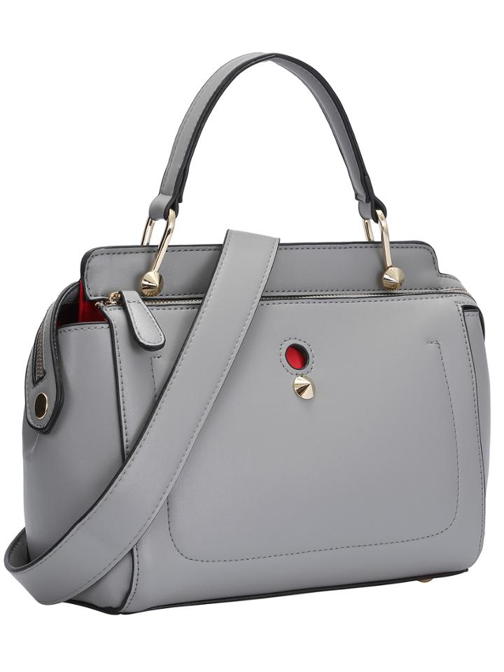 Shein Grey Zipper Rivets Pu Shoulder Bag