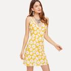 Shein Lace Trim Wrap Front Floral Dress