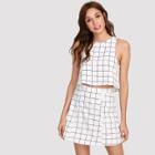 Shein Keyhole Back Grid Crop Top And Zip Up Skirt Set