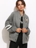 Shein Varsity Striped Baseball Jacket With Letter Patch