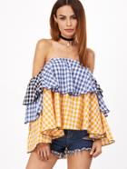 Shein Multicolor Gingham Layered Off The Shoulder Top