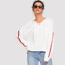 Shein Lace Up Contrast Tape Sleeve Hoodie