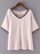 Shein Pink V Neck Casual T-shirt