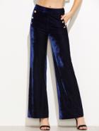 Shein Navy Double Breasted Wide Leg Velvet Pants