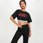 Shein Contrast Tape Letter Crop Top And Sweatpants Set
