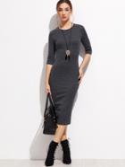 Shein Heather Grey Elbow Sleeve Dress