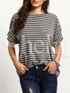 Shein Grey White Stripe Casual T-shirt