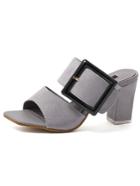 Shein Gray Peep Toe Square Buckle Chunky Sandals