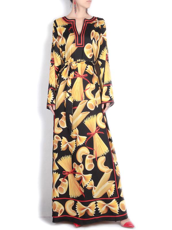 Shein Black V Neck Print Maxi Dress