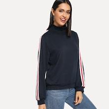 Shein High Neck Striped Pullover