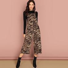 Shein Pocket Front Leopard Print Culotte Overalls