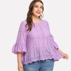 Shein Plus Flounce Sleeve Eyelet Embroidered Top