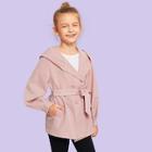 Shein Girls Double Button Hooded Belted Coat