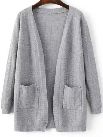 Shein Grey Loose Fit Textured Cardigan With Pockets
