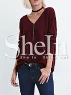 Shein Red V Neck Backless Sweater