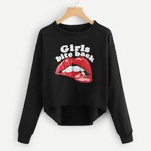Shein Lip & Letter High Low Sweatshirt