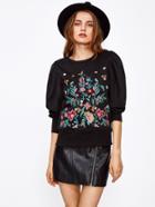 Shein Botanical Embroidery Gigot Sleeve Sweatshirt