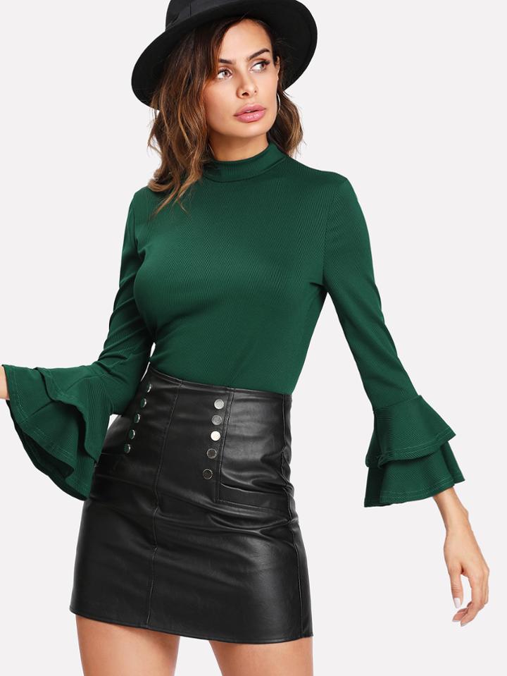 Shein Tiered Ruffle Sleeve Ribbed Tee