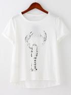 Shein White Dip Hem Lobster Print Short Sleeve T-shirt