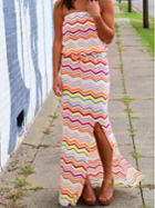 Shein Strapless Zigzag Print Boho Split Sun Beach Dress
