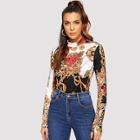 Shein Mock Neck Chain Print Tee