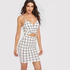 Shein Cut Out Cross Wrap Front Grid Cami Dress