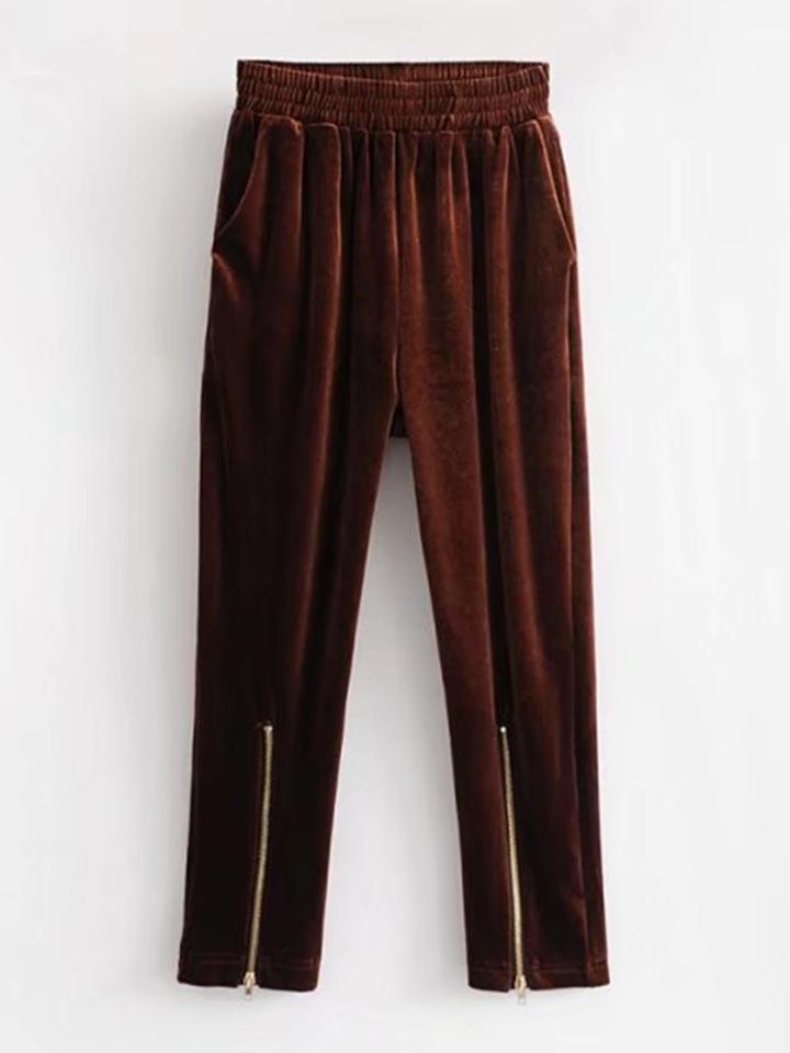 Shein Zipper Cuff Velvet Pants