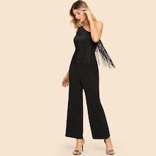 Shein Fringe Detail One Shoulder Solid Jumpsuit