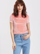 Shein Letter Embroidered Velvet T-shirt