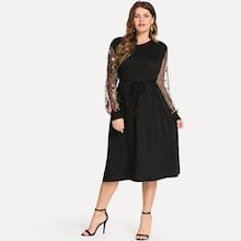 Shein Plus Mesh Panel Embroidered Dress