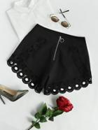 Shein Exposed Zip Front Geo Crochet Trim Shorts