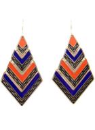 Shein Blue Orange Stripe Vintage Gold Geometric Dangle Earrings