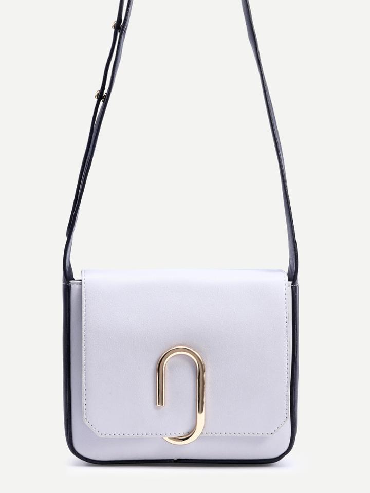 Shein White Contrast Strap Metal Bar Closure Flap Bag