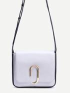 Shein White Contrast Strap Metal Bar Closure Flap Bag