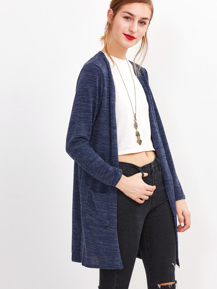 Shein Blue Long Sleeve Pockets Cardigan