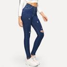 Shein Contrast Stitch Ripped Detail Skinny Jeans