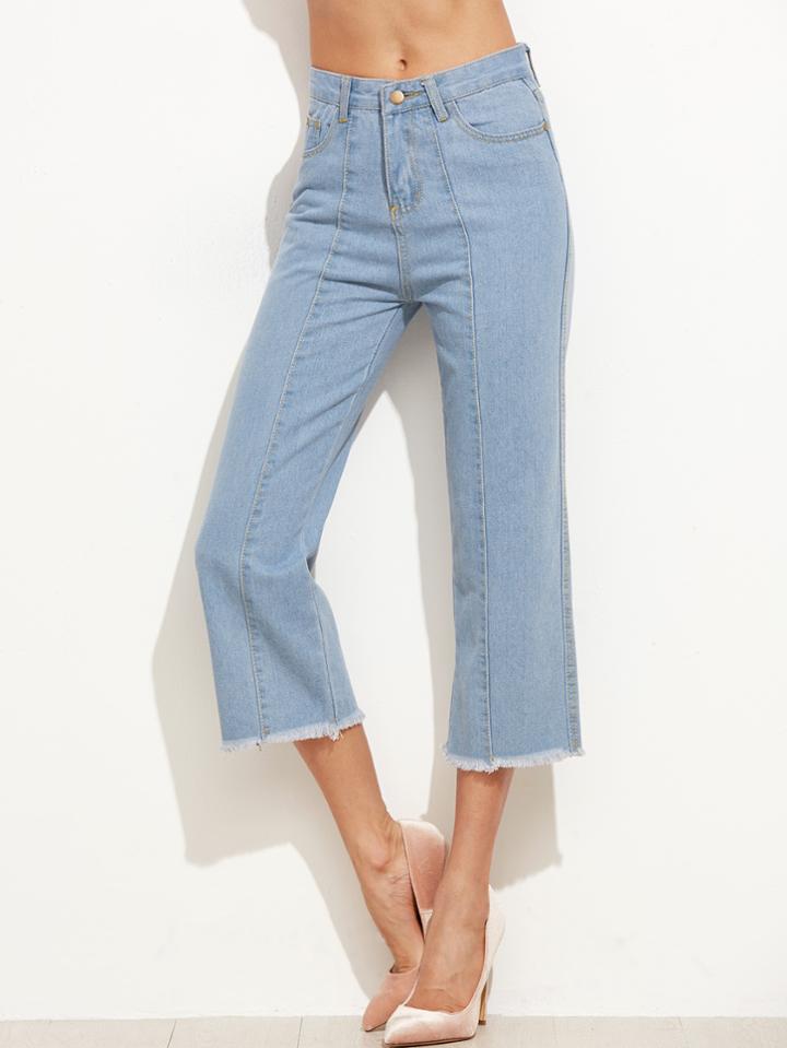 Shein Blue Raw Hem Straight Leg Jeans