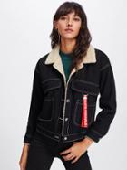 Shein Stitch Detail Sherpa Lined Denim Jacket