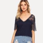 Shein V Neck Lace Insert Tee