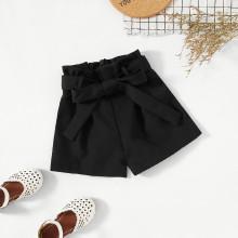 Shein Girls Pocket Side Self Belted Shorts